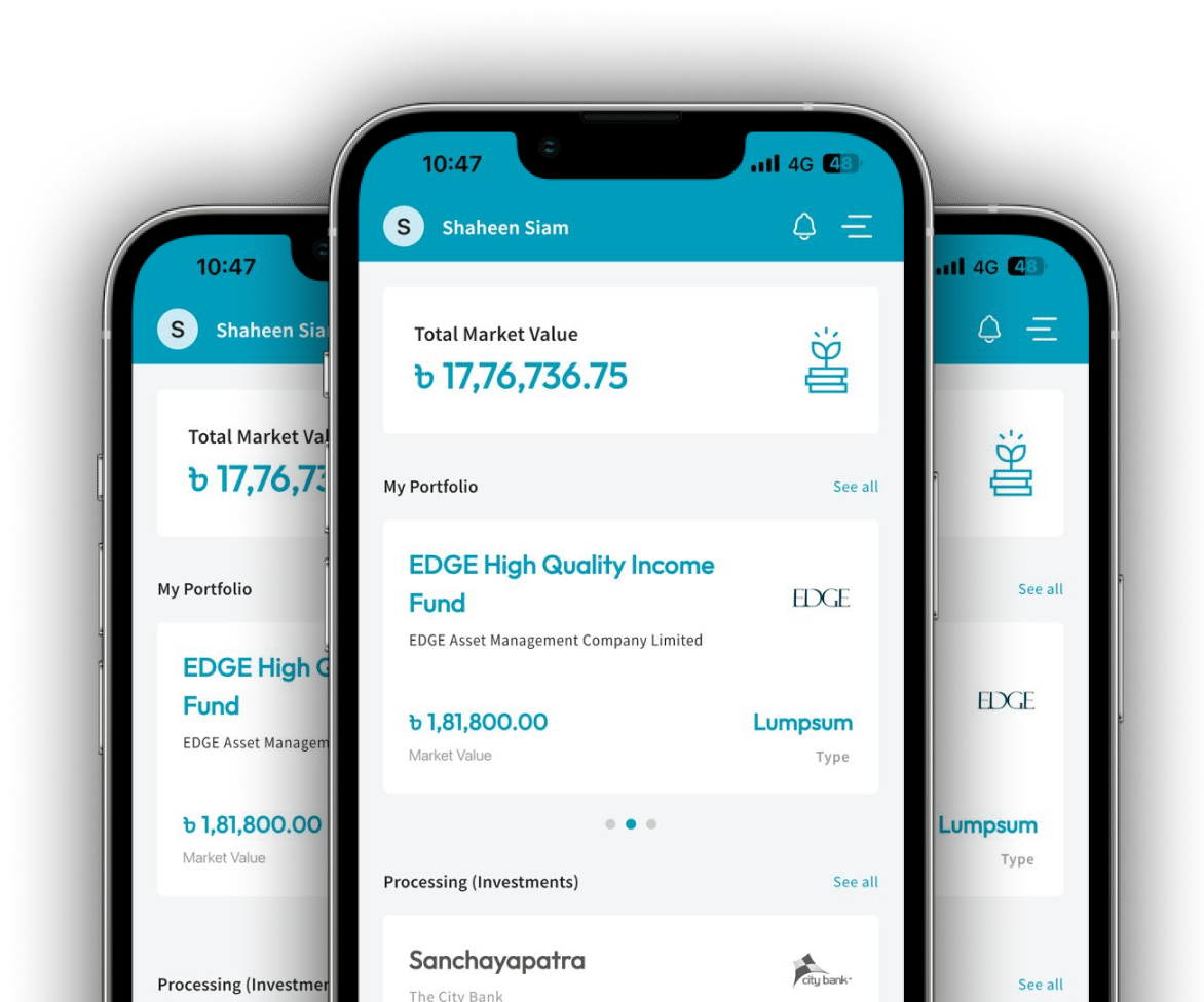The Bini app showing a portfolio and its total market value